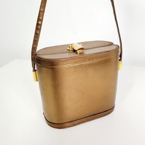 Gold Leather Crossbody Vanity Bag - Women